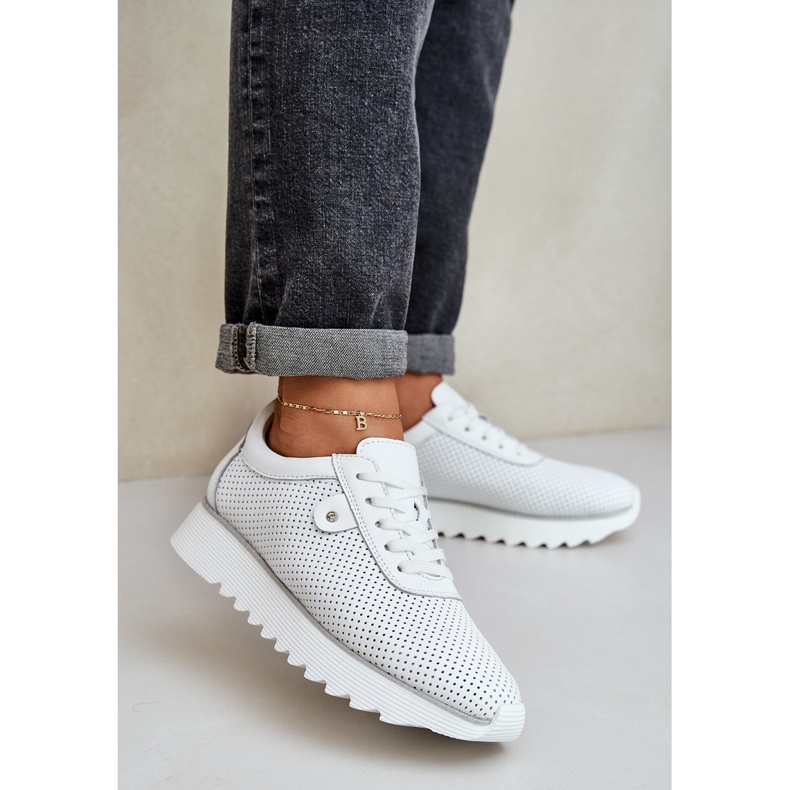 S.Barski Scarpe sportive in pelle sulla piattaforma con glitter lr51-629 bianco 2