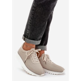 S.Barski Scarpe sportive in pelle sulla piattaforma con glitter lr51-629 beige 1