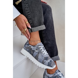 S.Barski Scarpe sportive modellate in pelle scamosciata su una piattaforma con glitter D&amp;A LR51-635 blu 1