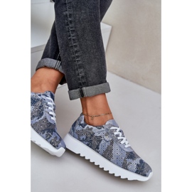 S.Barski Scarpe sportive modellate in pelle scamosciata su una piattaforma con glitter D&amp;A LR51-635 blu 2