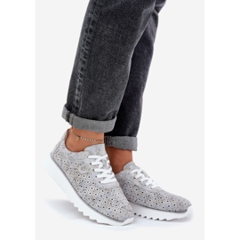 S.Barski Scarpe sportive modellate in pelle scamosciata su una piattaforma con D&amp;A LR51-635 Silver Glitter grigio 1