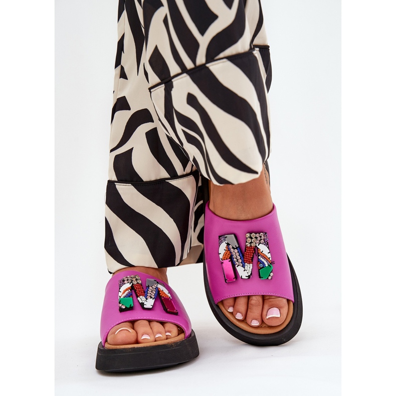 Vinceza Flip in pelle femminile con un ornamento di fucsia rosa 2