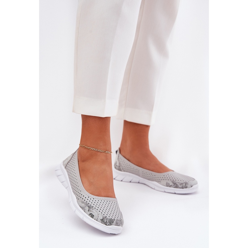 In pelle Openwork Vinceza Ballerinas 95323 Grigio 2
