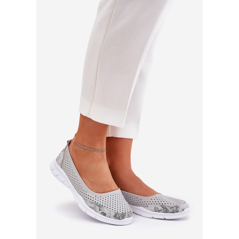 In pelle Openwork Vinceza Ballerinas 95323 Grigio 1