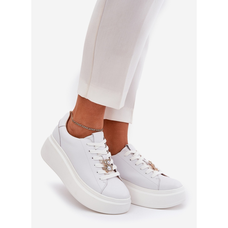Scarpe sportive in pelle femminile sulla piattaforma con Vinceza 39922 White bianco 1