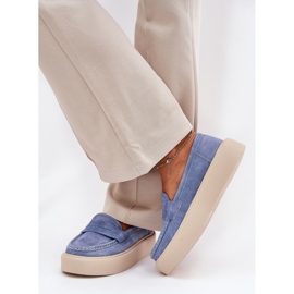 Moccasins femminile in pelle scamosciata sulla piattaforma blu Vinceza 79535 2