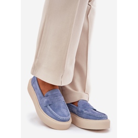 Moccasins femminile in pelle scamosciata sulla piattaforma blu Vinceza 79535 1