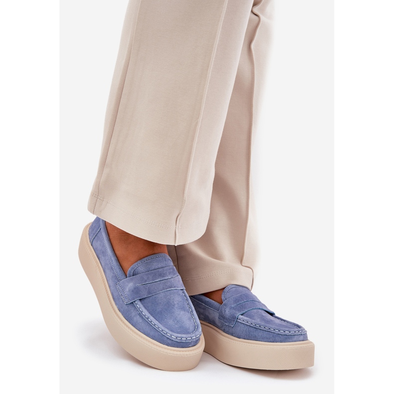 Moccasins femminile in pelle scamosciata sulla piattaforma blu Vinceza 79535 1