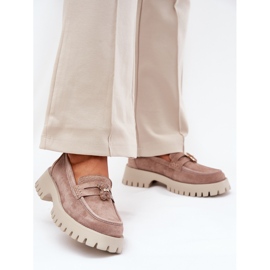 Mococcasine in pelle scamosciata femminile con spille Bear Vinceza 79533 beige 2