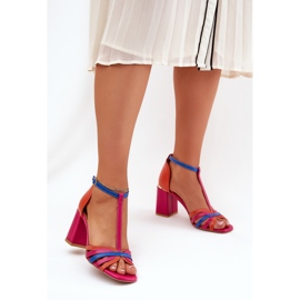 Sandali in pelle sul post multicolore Laura Messi 2879 rosso 2