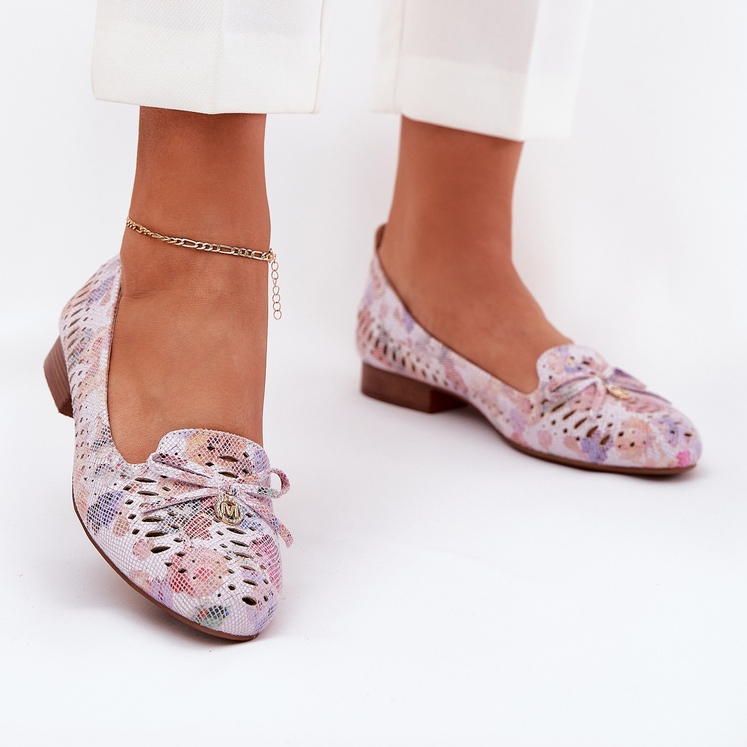 Jezzi Ballerine openwork con un arco di fiori eco in pelle scamosciata ammepitrea multicolore rosa 2