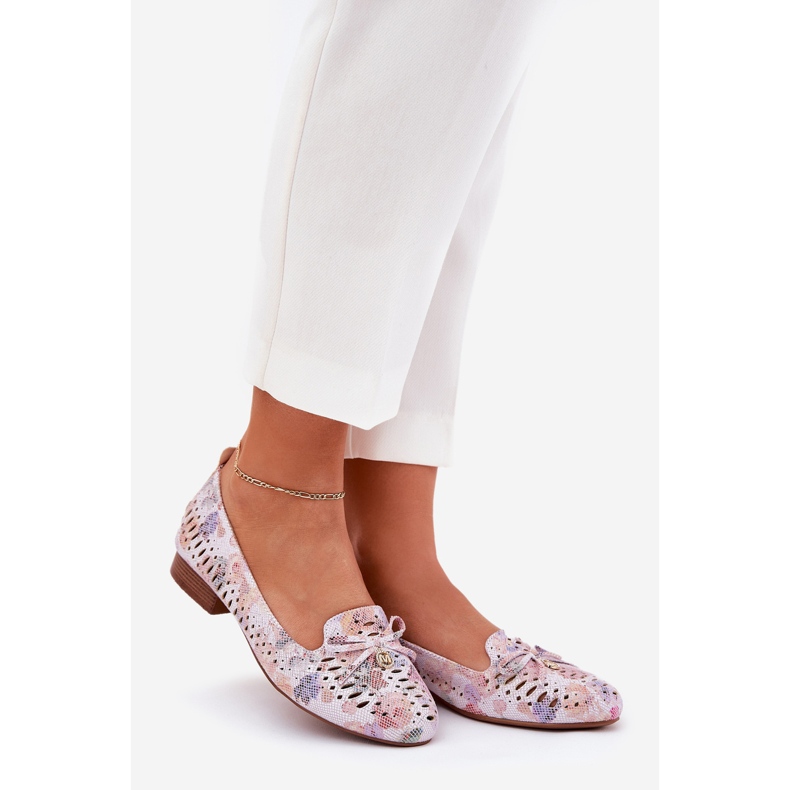 Jezzi Ballerine openwork con un arco di fiori eco in pelle scamosciata ammepitrea multicolore rosa 1