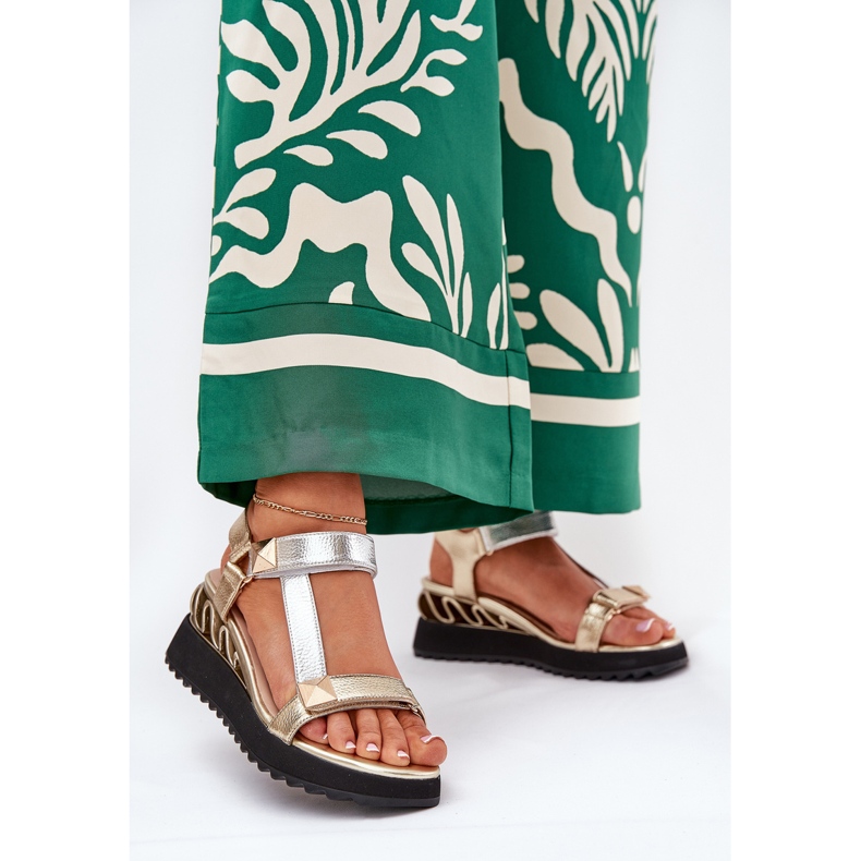 S.Barski Sandali in pelle da donna CR51-135 oro e argento d'oro 2