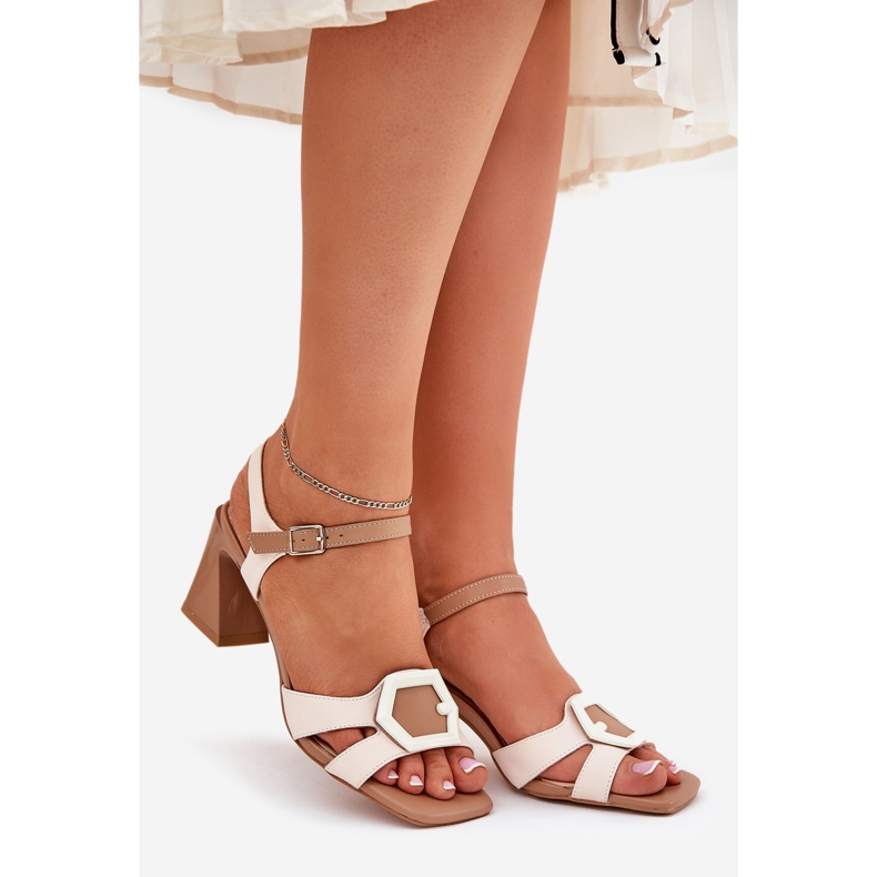 S.Barski Eleganti sandali da donna in pelle sul pilastro beige CR51-570 1