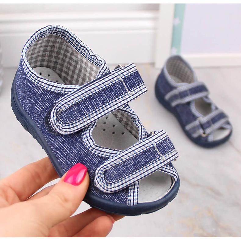 Ciabatte bambino sandali casa blu navy e grigio Nazo 1