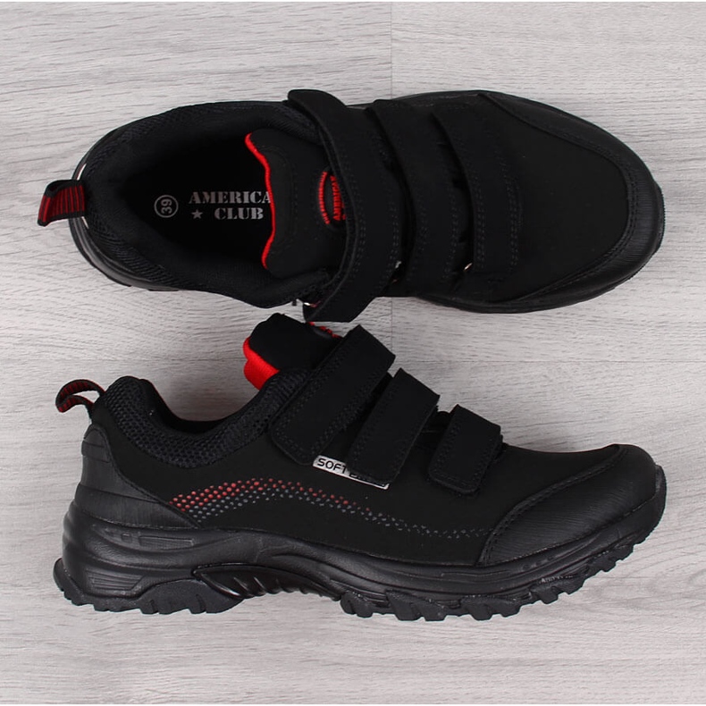Scarpe da trekking con chiusura strappo impermeabili nere e rosse American Club nero 2