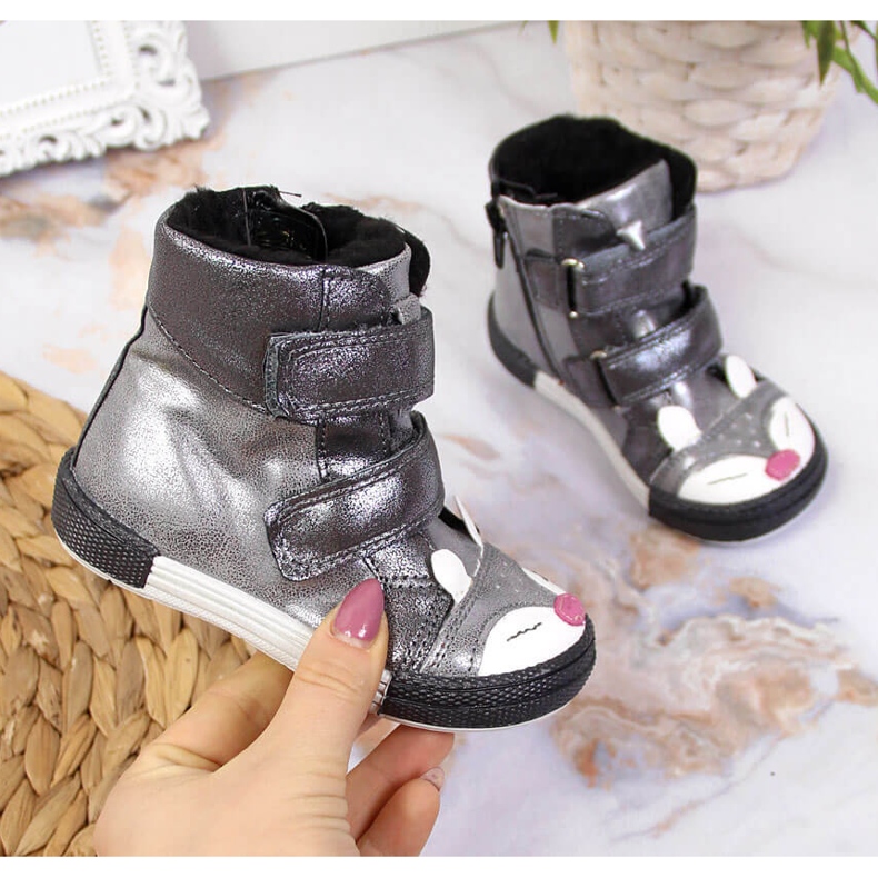Scarpe da ragazza, velcro, volpe argentata, Kornecki 6583 d'argento 2