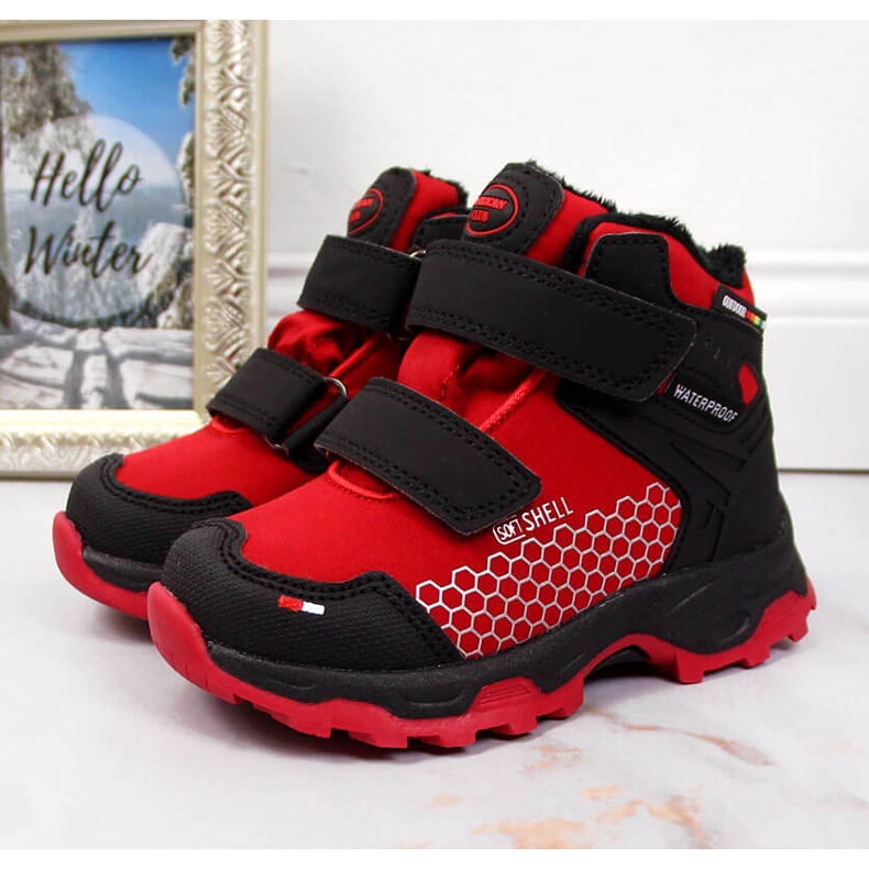 Doposci da bambino impermeabili con chiusura strappo rosso American Club nero 1