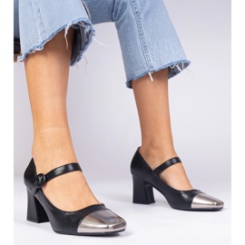 Pompe da donna nera con una punta d'argento nero 1