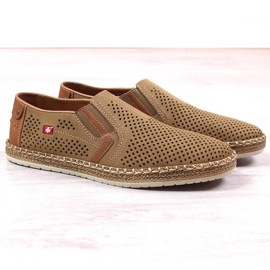 Rieker B5297-64 slip-on da uomo in pelle traforata beige 1