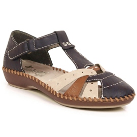 Comodi sandali piatti da donna con velcro Rieker M1655-14 beige 2