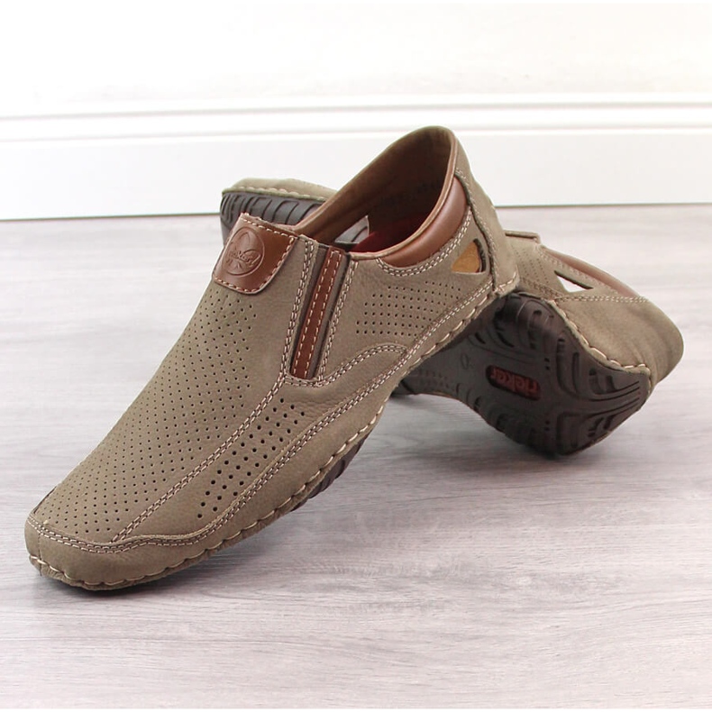 Rieker 06350-25 scarpe da uomo in pelle marrone traforata 2