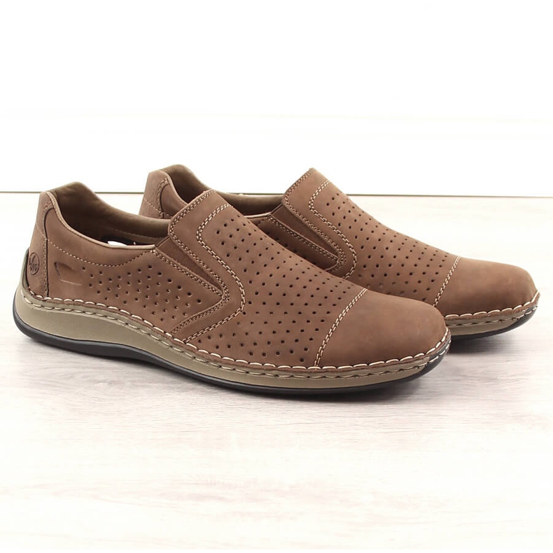 Rieker 05286-24 scarpe slip-on traforate da uomo in pelle marroni marrone 1