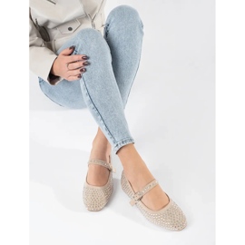 Ballerine da donna beige con zirconi 2