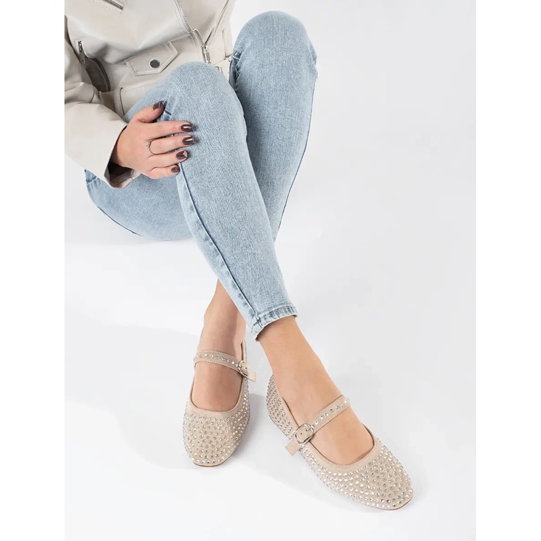 Ballerine da donna beige con zirconi 2