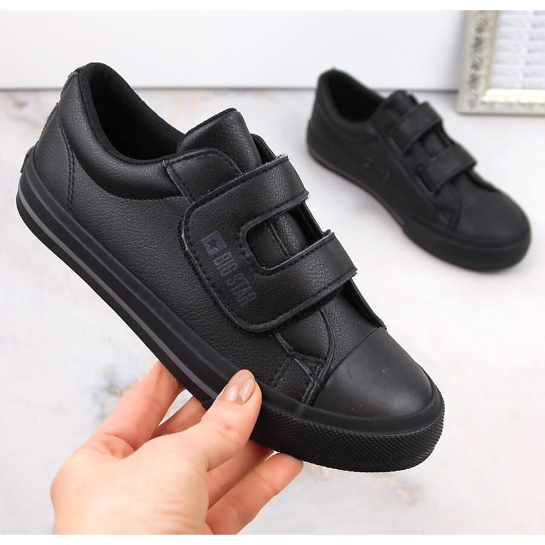 Sneakers da bambino in pelle ecologica con velcro, Big Star nera LL374073 nero 1
