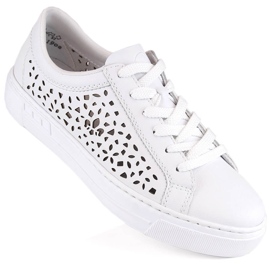 Scarpe sportive da donna comode in pelle traforata, bianche, Rieker L8831-80 bianca 2