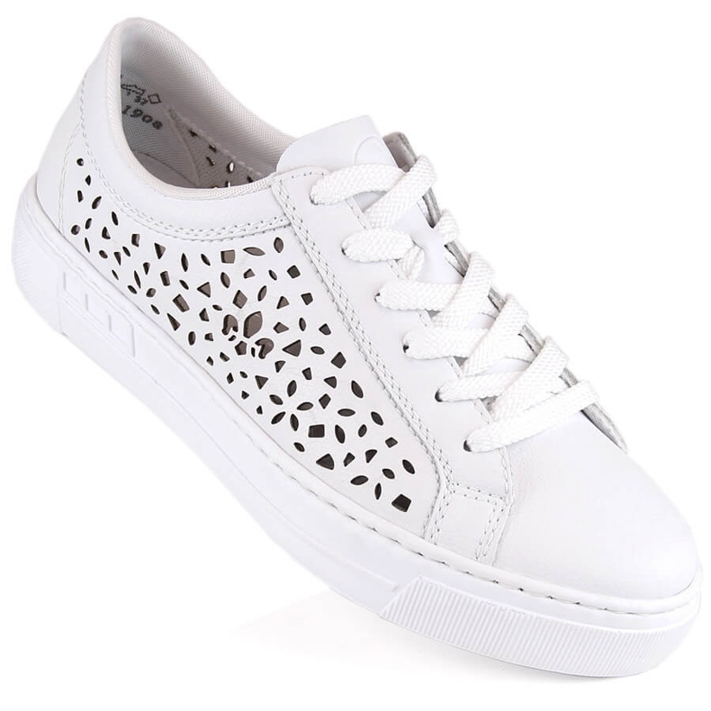 Scarpe sportive da donna comode in pelle traforata, bianche, Rieker L8831-80 bianca 2