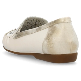 Scarpe comode in pelle, mocassini traforati da donna, beige Rieker L6350-60 1