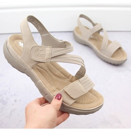 Comodi sandali da donna con velcro ed elastici, beige Rieker 64870-62 1