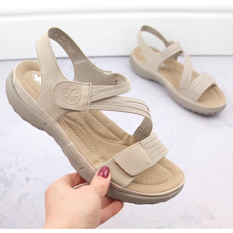 Comodi sandali da donna con velcro ed elastici, beige Rieker 64870-62 1