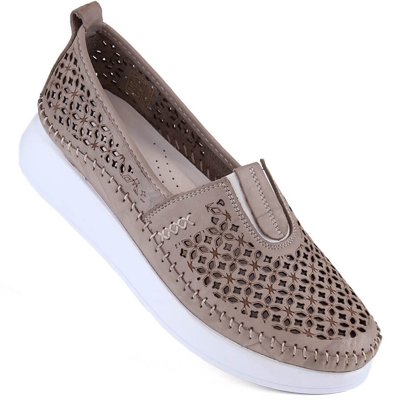 Scarpe slip-on da donna in pelle traforata, beige T.Sokolski 0712 1