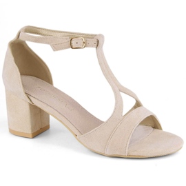 Sandali da donna in pelle scamosciata con tacco alto, beige Potocki LE20311 1