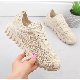 Scarpe sportive da donna in pizzo beige T.Sokolski 1982 1
