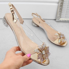 Sandali da donna in vernice trasparente con zirconi dorati S.Barski MR38-383 d'oro 1