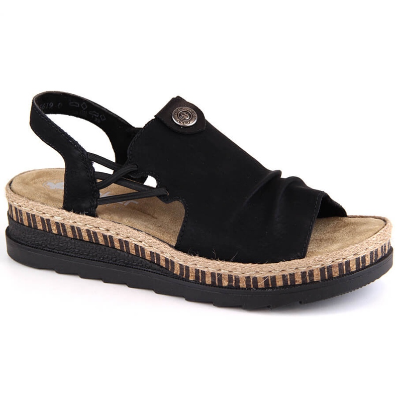 Comodi sandali slip-on da donna neri con zeppa Rieker V7972-00 nero 1