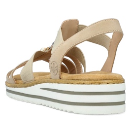 Comodi sandali slip-on da donna con elastici, beige Rieker V0649-62 1