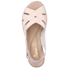 Comodi sandali con zeppa da donna in pelle, beige Rieker 66189-60 2