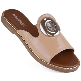 M. DASZYŃSKI Pantofole da donna in vernice con decorazione, beige M.Daszyński MR2266-5 1