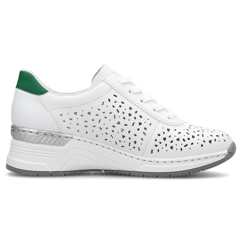 Comode scarpe sportive traforate da donna in pelle, bianche Rieker N43A1-80 bianco 1