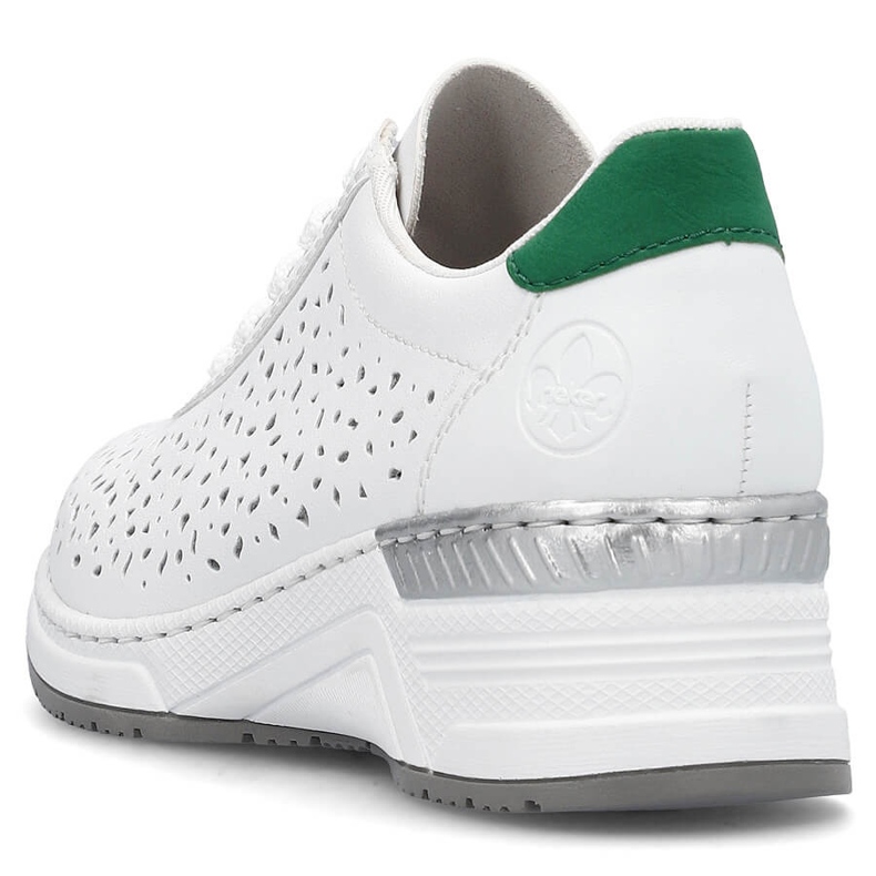 Comode scarpe sportive traforate da donna in pelle, bianche Rieker N43A1-80 bianca 2
