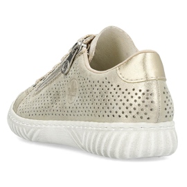 Scarpe sportive da donna comode in pelle, lucide, beige Rieker N0901-62 1