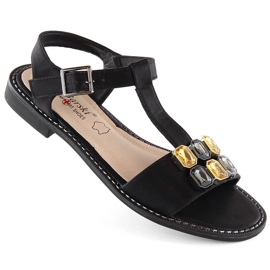 Comodi sandali da donna neri con zirconi S.Barski 030 nero 1