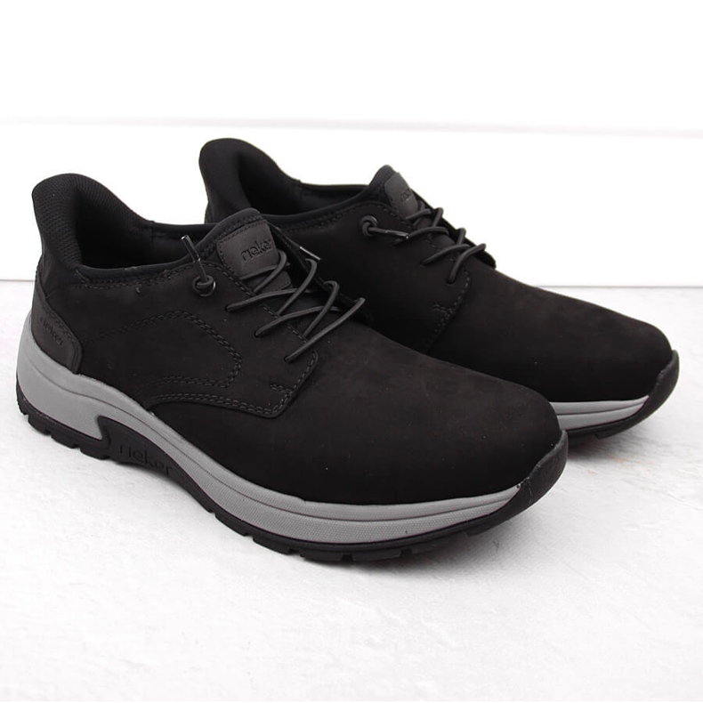 Scarpe comode da uomo nere in pelle Rieker 11050-00 nero 1