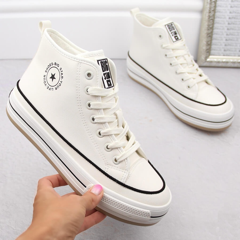 Sneakers da donna con plateau, leggermente isolanti, bianche Big Star OO274061 bianco 1