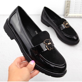 Mocassini da donna con orsetto, neri S.Barski HY42-399A nero 1